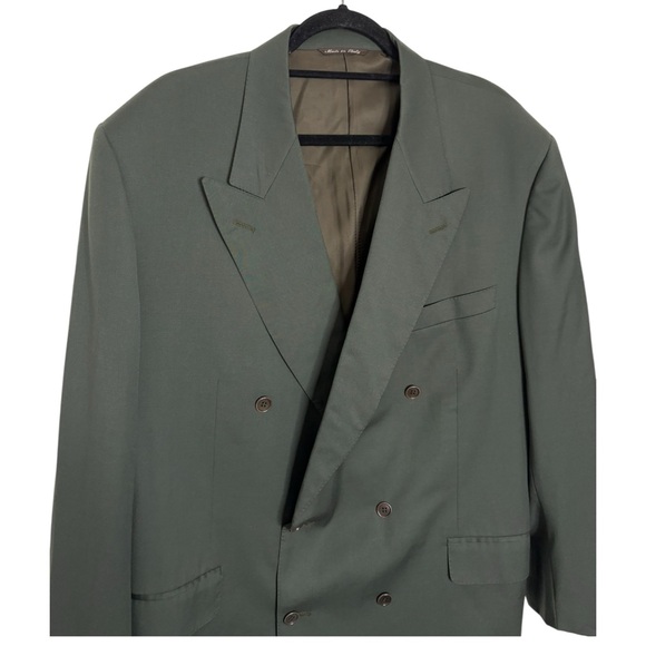Canali Blazer 56R green sport coat double breasted jacket 100% wool - Picture 3 of 9